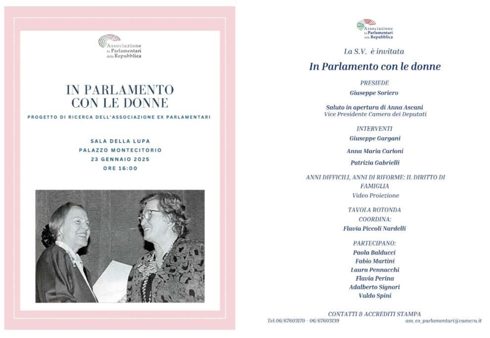 La presidente parteciperà il prossimo 23 gennaio all’evento “ In parlamento con le Donne”presso  Montecitorio, Sala della Lupa